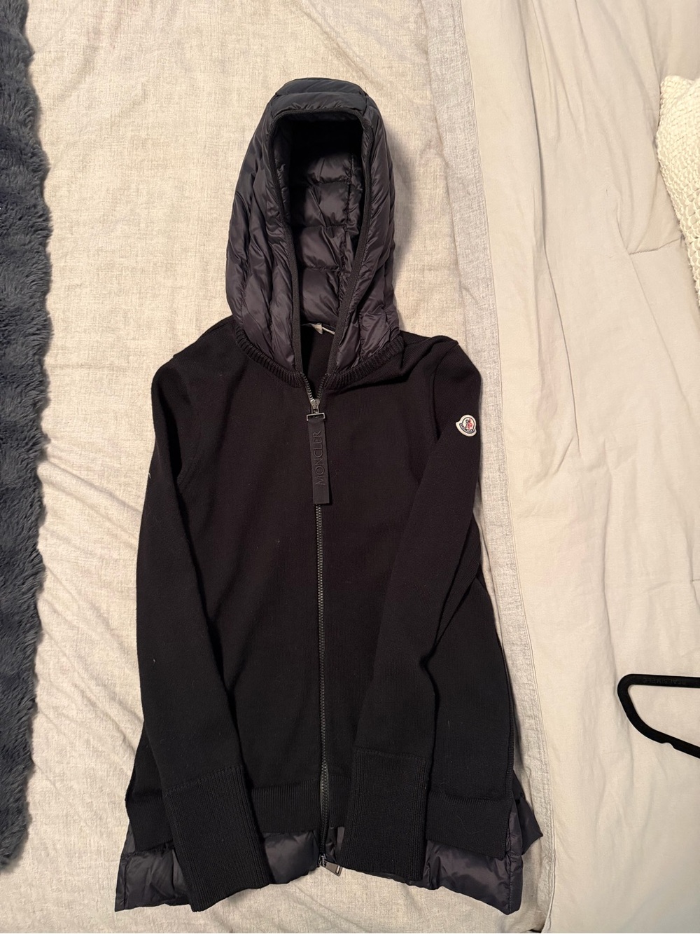 Moncler Black Hooded Knit & Quilted Zip Jacket